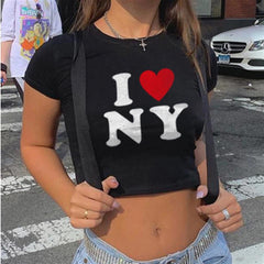 I Love NY Baskılı Siyah Crop