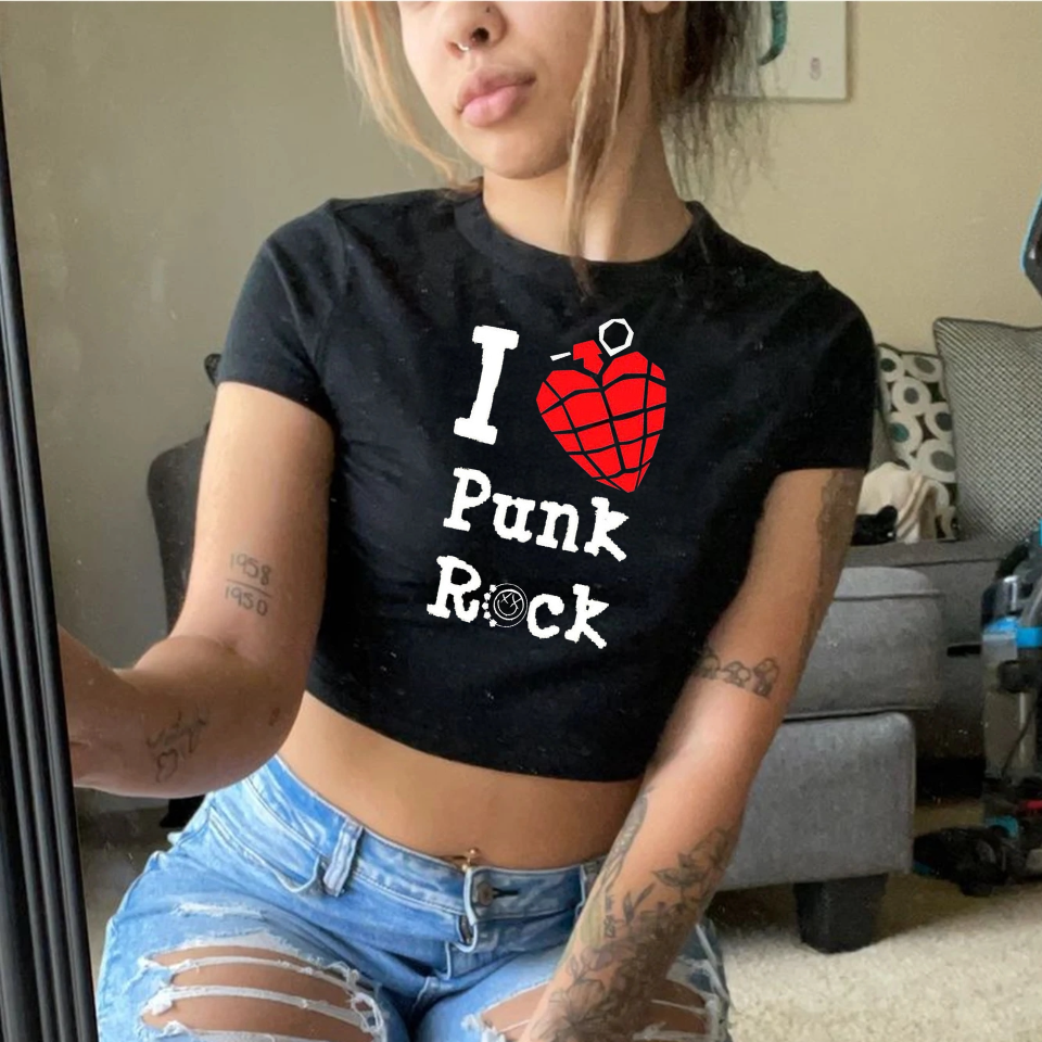 I Love Punk Rock Siyah Crop