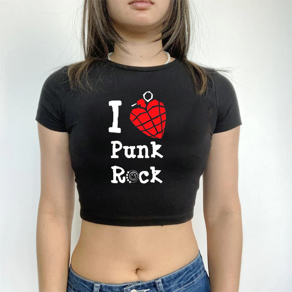 I Love Punk Rock Siyah Crop