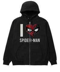 I Love Spider-Man Baskılı Oversize Fermuarlı Siyah Unisex Kapüşonlu Hırka