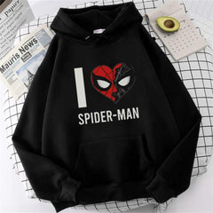 I Love Spider-Man Baskılı Siyah Unisex Oversize Kapüşonlu Sweatshirt