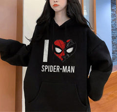 I Love Spider-Man Baskılı Siyah Unisex Oversize Kapüşonlu Sweatshirt