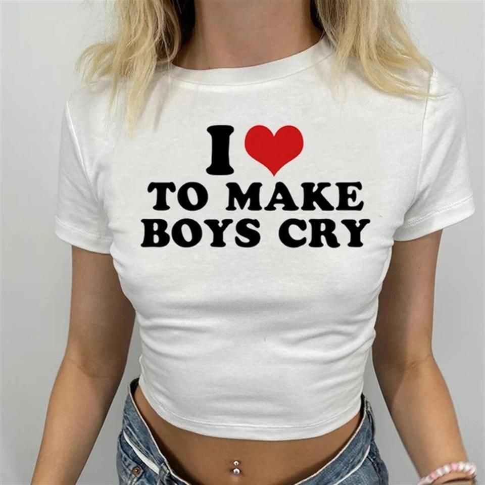 I Love To Make Boys Cry Baskılı Beyaz Crop