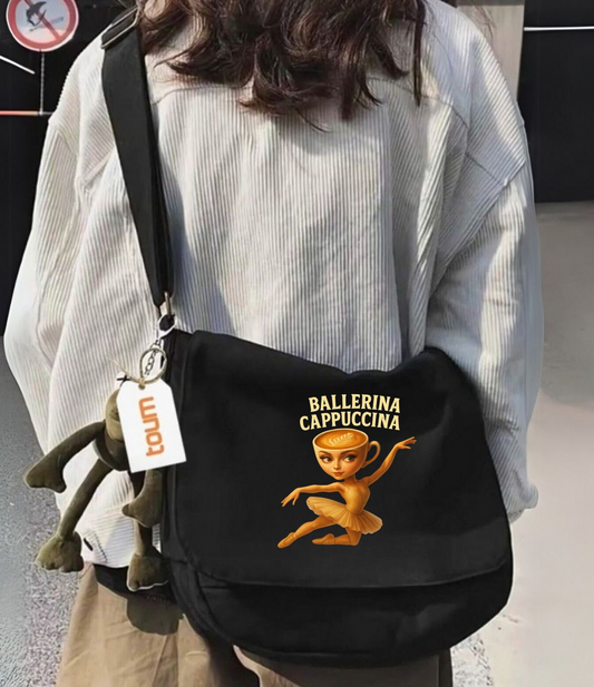 Ballerina Cappuccino Baskılı Unisex Postacı Çantası