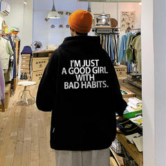 I'm Just A Good Girl With Bad Habits Baskılı Unisex Oversize Hoodie