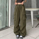 Haki Tactical Kanvas Kumaş Kargo Cepli Oversize Unisex Pantolon