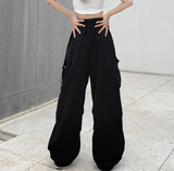 Siyah Tactical Kanvas Kumaş Kargo Cepli Oversize Unisex Pantolon