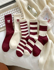 Pinterest Bordo Çizgili Ribbon Desenli Çorap (5 Çift)