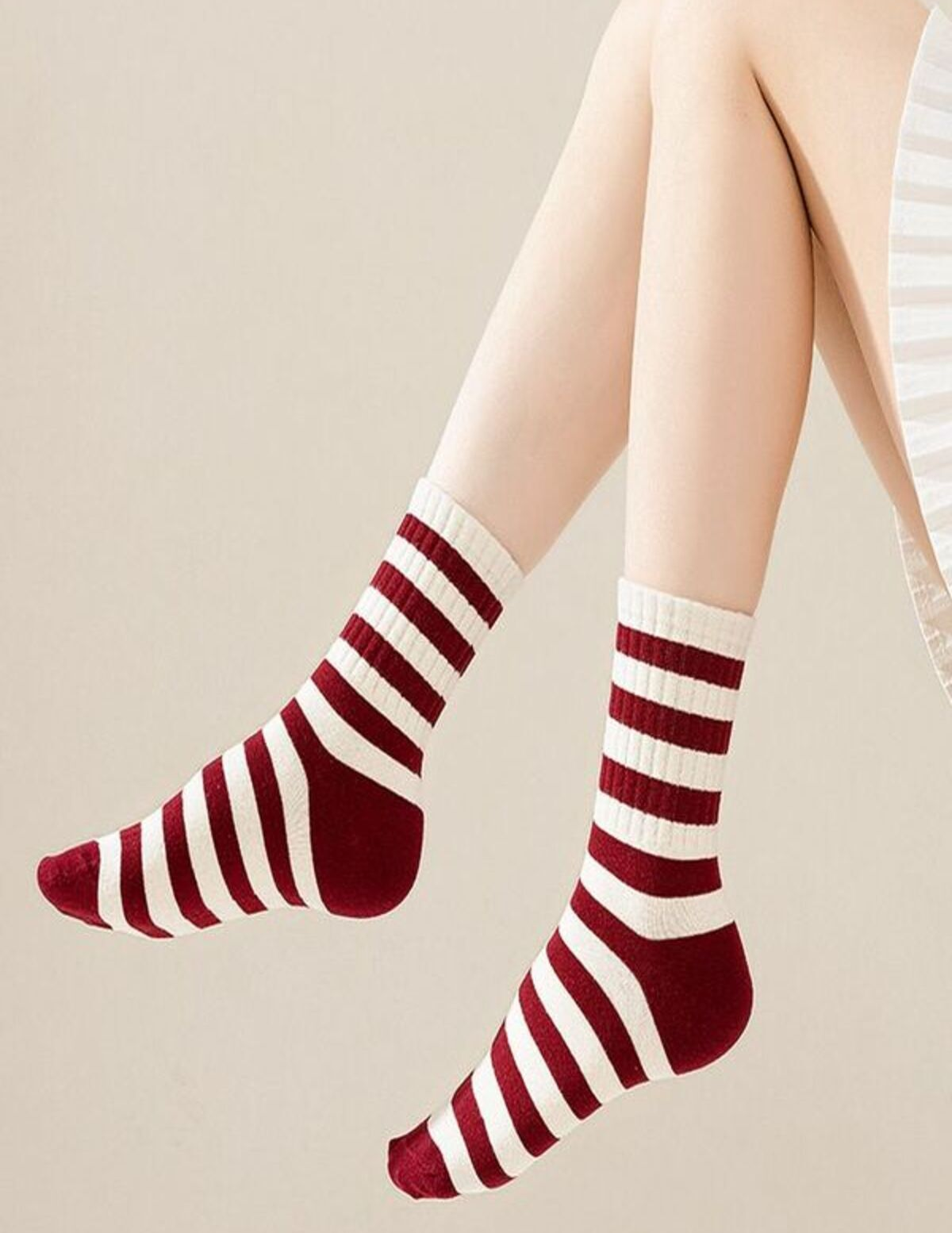 Pinterest Bordo Çizgili Ribbon Desenli Çorap (5 Çift)