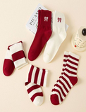 Pinterest Bordo Çizgili Ribbon Desenli Çorap (5 Çift)