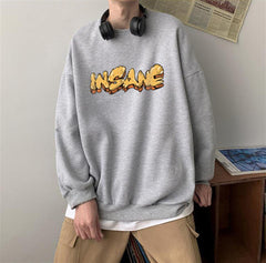 Insane Baskılı Gri Unisex Oversize Bisiklet Yaka Sweatshirt