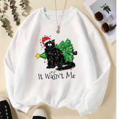 New Year Christmas it's Wasn't Me Beyaz Unisex Oversize Bisiklet Yaka Sweatshirt