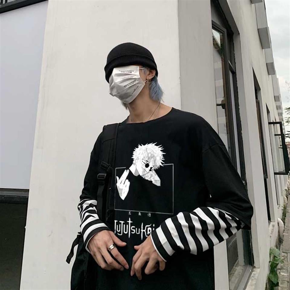 Jujutsu Kaisen Baskılı Fake Sleeves Unisex Siyah T-shirt