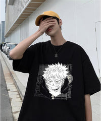 Jujutsu Kaisen Eyes Baskılı Siyah Unisex Oversize T-shirt