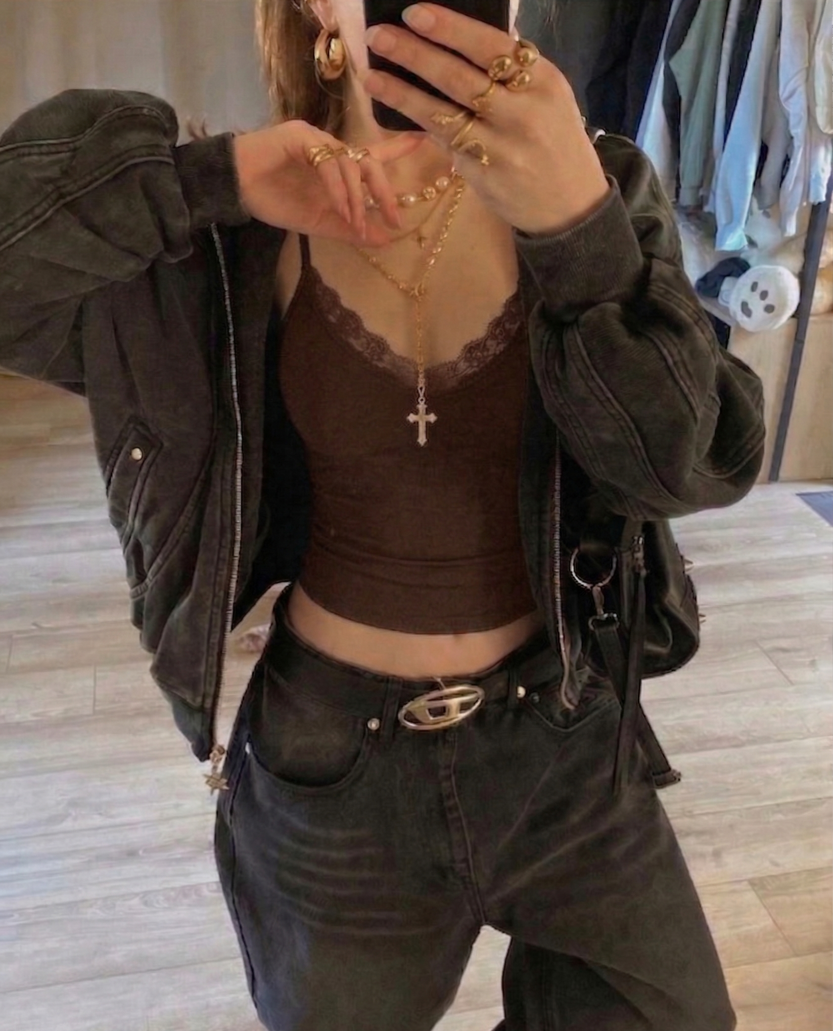 Lace Detail Kahverengi İp Askılı Crop