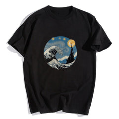 Kanagawa Oki Nami Ura Siyah Unisex Oversize T-shirt