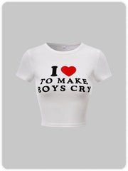 Kemer Boy I love To Make Boys Cry  Baskılı Crop Bluz