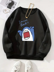 Shark Baskılı Unisex Oversize Bisiklet Yaka Sweatshirt