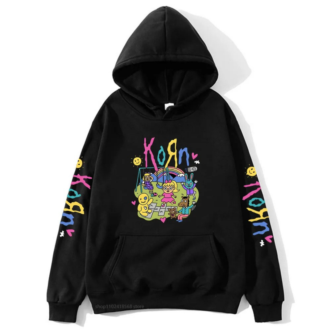 Korn Baskılı Oversize Hoodie