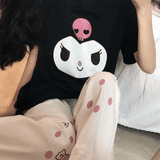 Kuromi Face Baskılı Siyah Unisex Oversize T-shirt