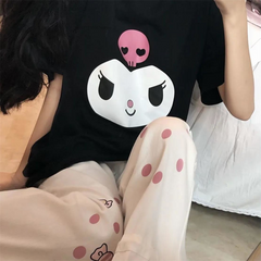 Kuromi Face Baskılı Siyah Unisex Oversize T-shirt