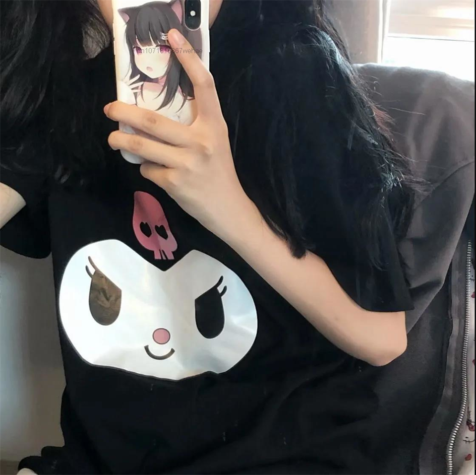 Kuromi Face Baskılı Siyah Unisex Oversize T-shirt