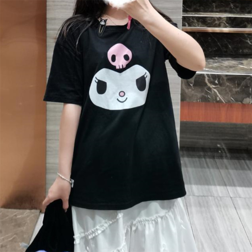 Kuromi Face Baskılı Siyah Unisex Oversize T-shirt