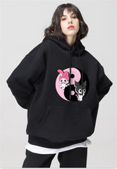 Kuromi & Melody Siyah Kapüşonlu Sweatshirt