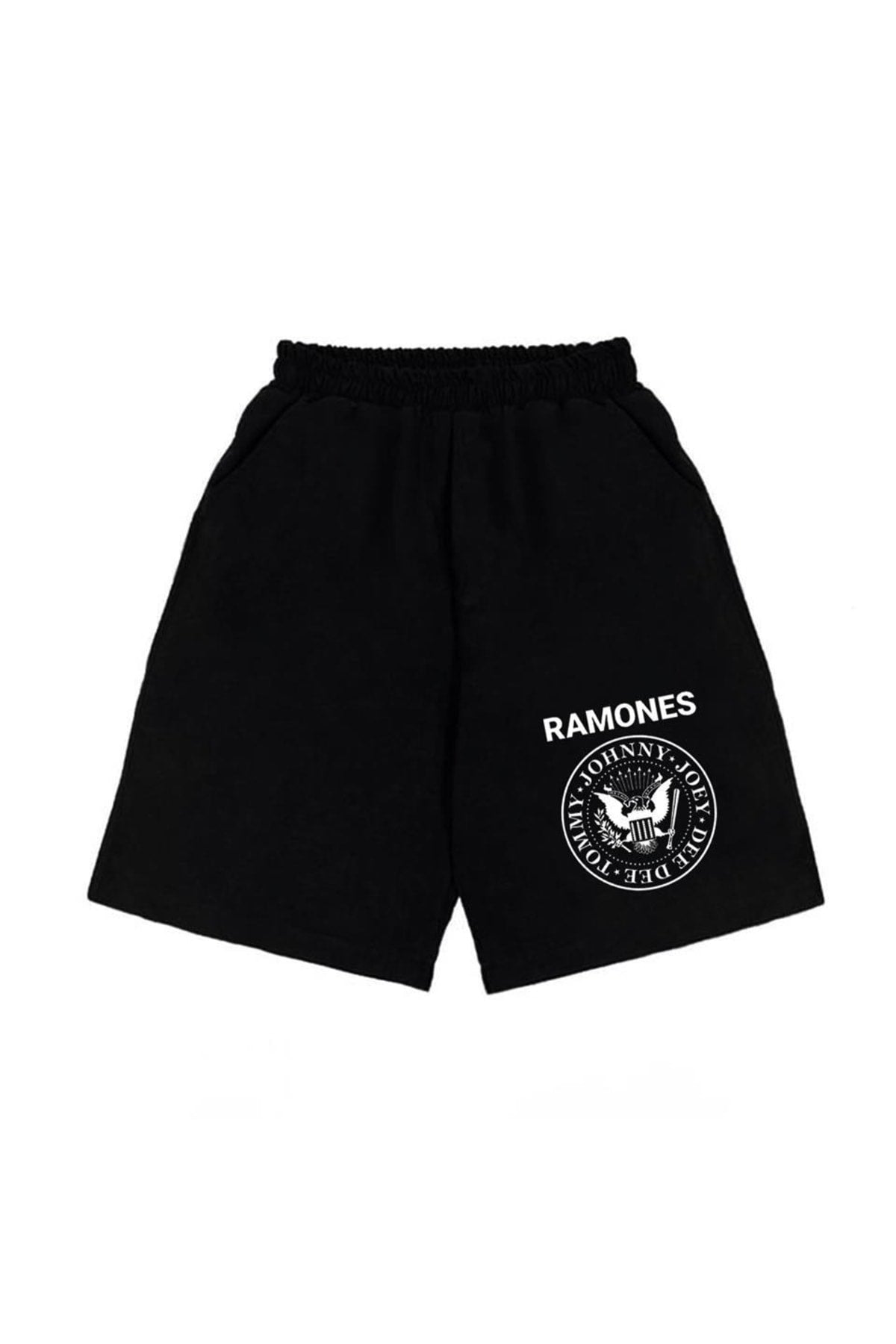Küt Küt Ramones Logo Baskılı Siyah Unisex Penye Şort