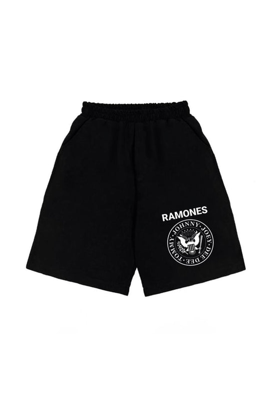 Küt Küt Ramones Logo Baskılı Siyah Unisex Penye Şort