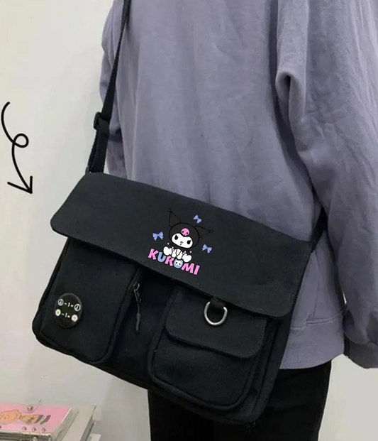Kuromi Harajuku Unisex Cepli Unisex Siyah Postacı Çantası