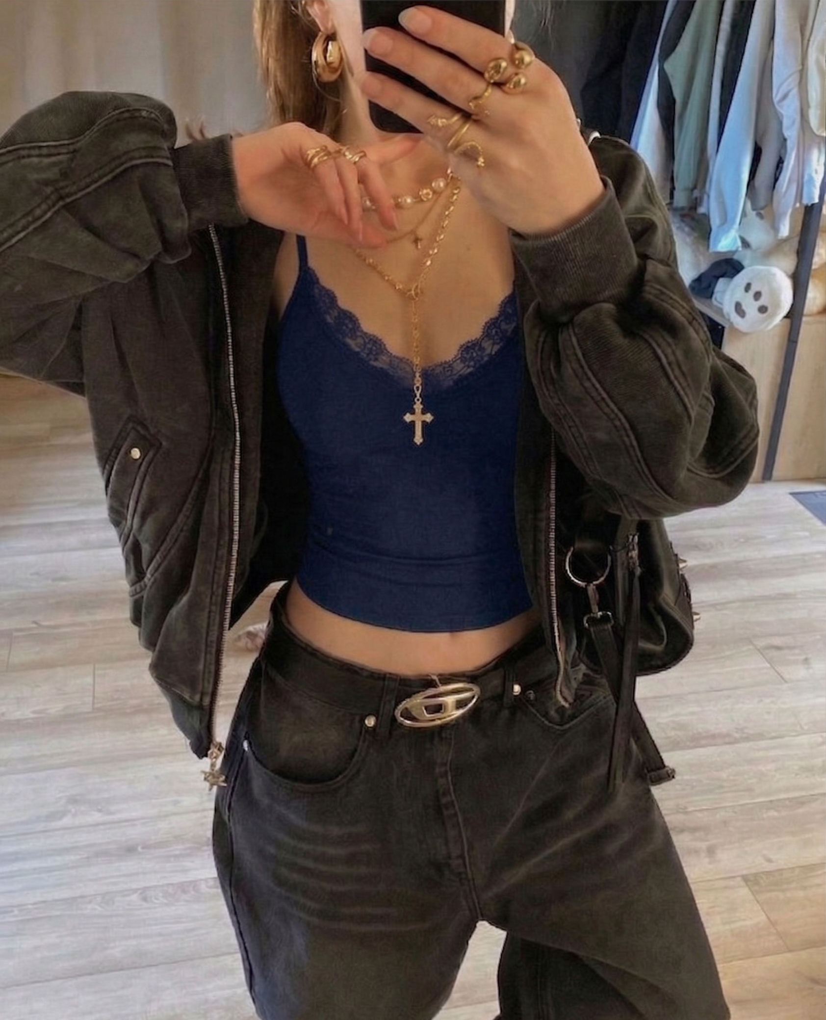 Lace Detail Lacivert İp Askılı Crop