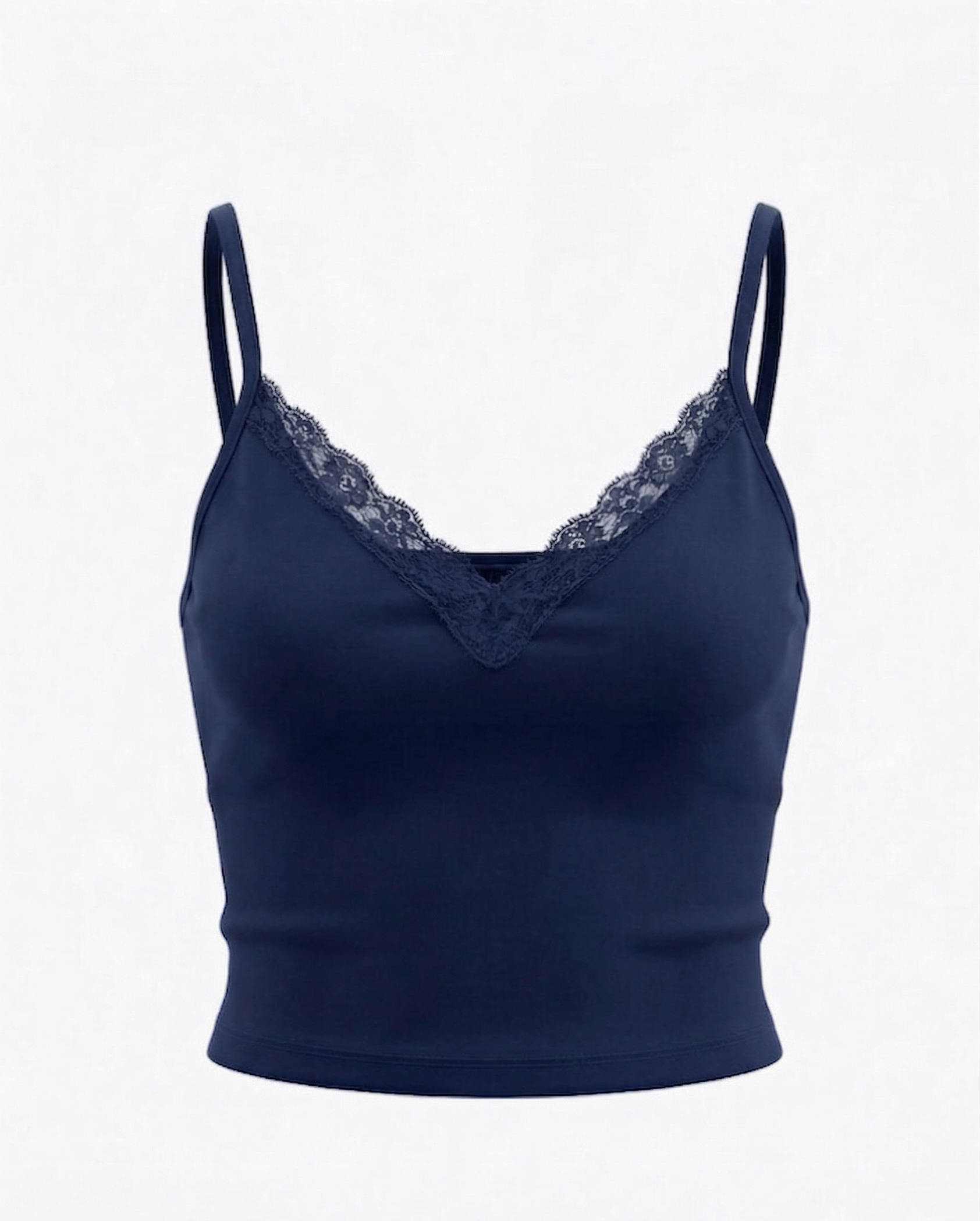 Lace Detail Lacivert İp Askılı Crop