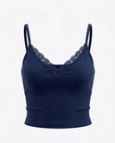 Lace Detail Lacivert İp Askılı Crop