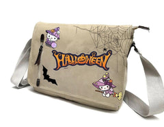 Halloween Kitty Baskılı Unisex Bej Postacı Çantası