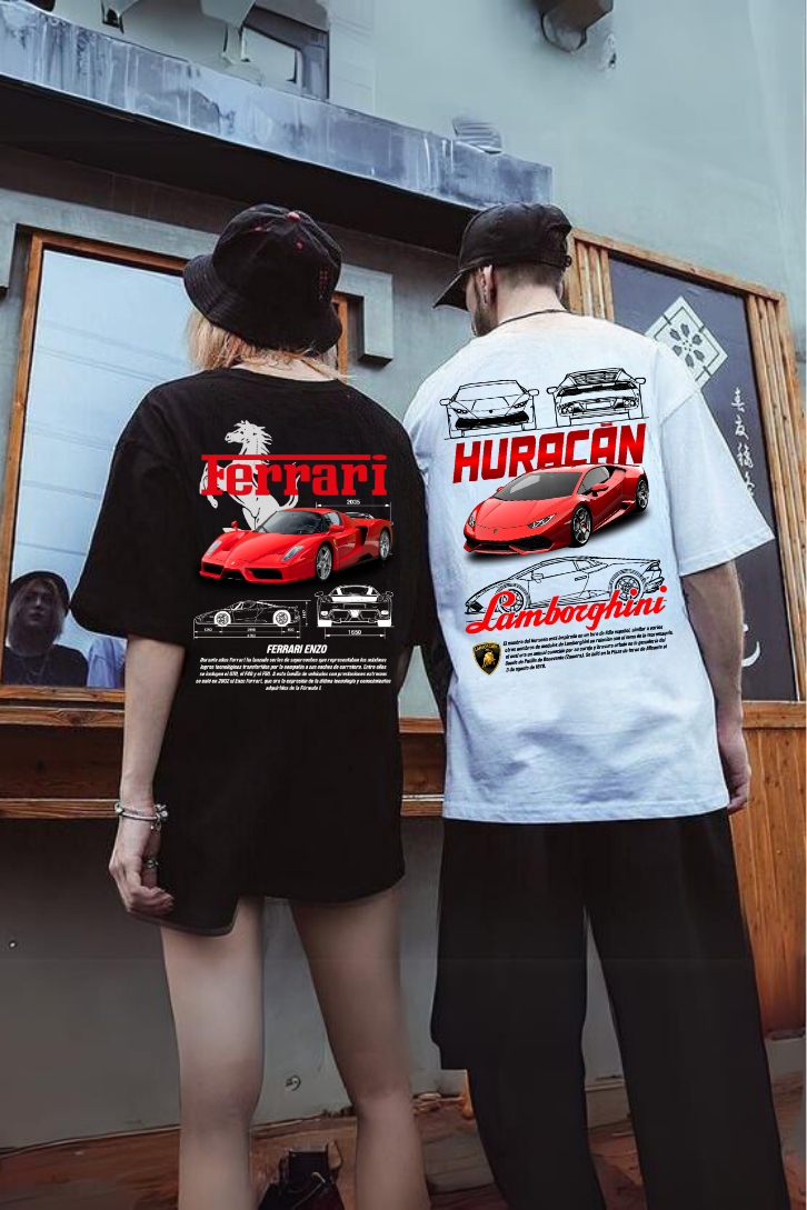 Lamborghini & Ferrari Retro Baskılı T-shirt