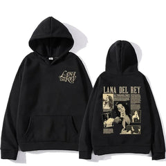 Lana Del Rey Baskılı Siyah Kapşonlu Sweatshirt