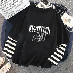 Led Zeppelin Baskılı Fake Sleeves Unisex Siyah T-shirt