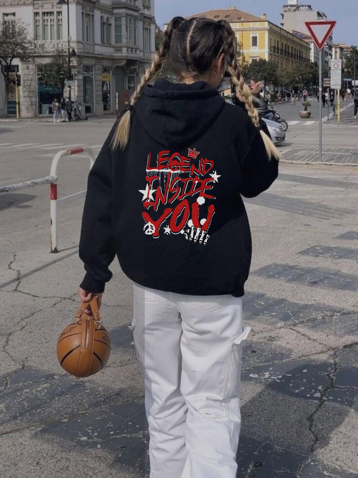 Legend Inside You Baskılı Siyah Kapşonlu Sweatshirt