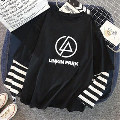 Linkin Park Logo Baskılı Fake Sleeves Unisex Siyah T-shirt