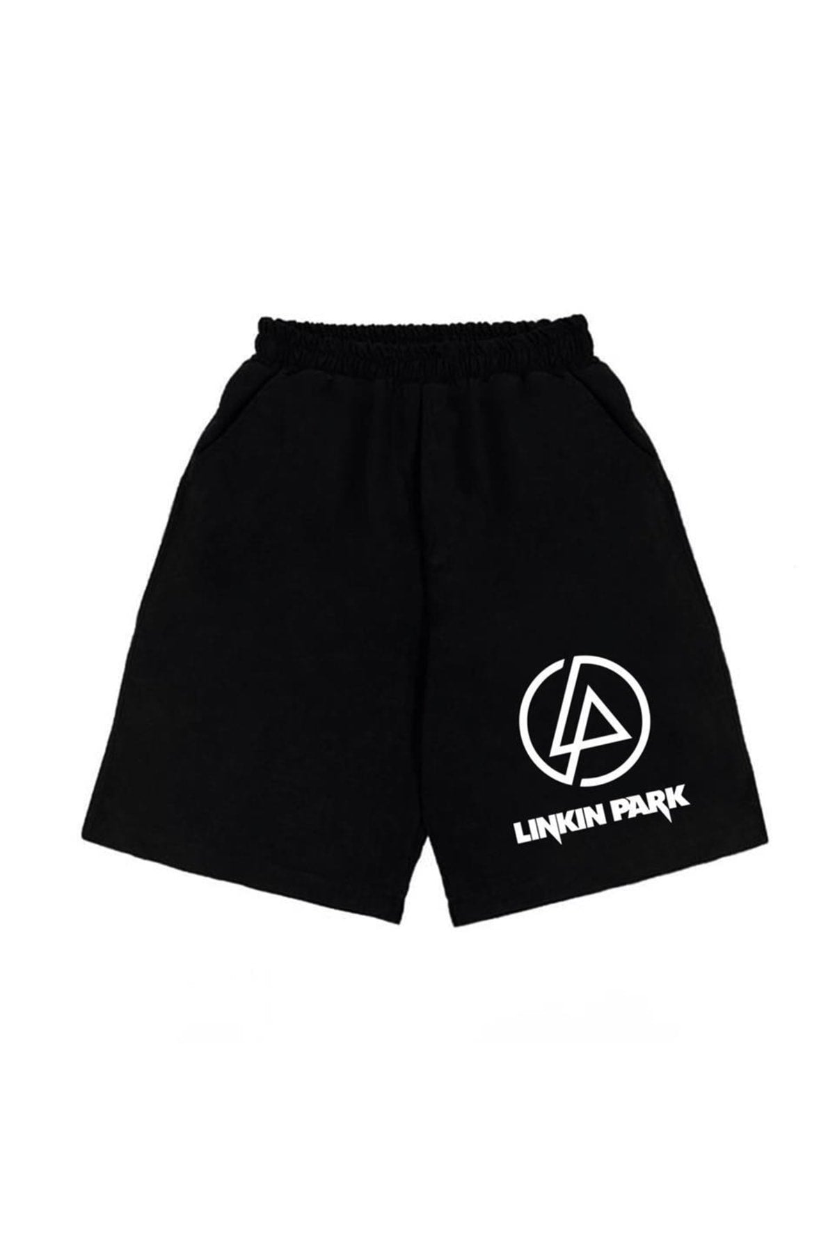 Linkin Park Logo Baskılı Siyah Unisex Penye Şort