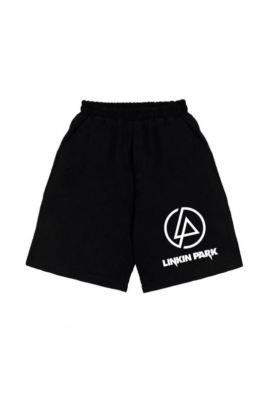 Linkin Park Logo Baskılı Siyah Unisex Penye Şort
