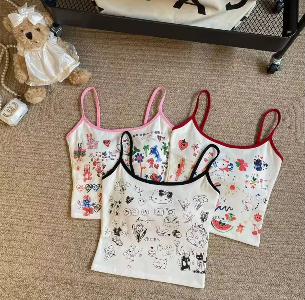 Cute Hello Cat Askılı Kırmızı Crop