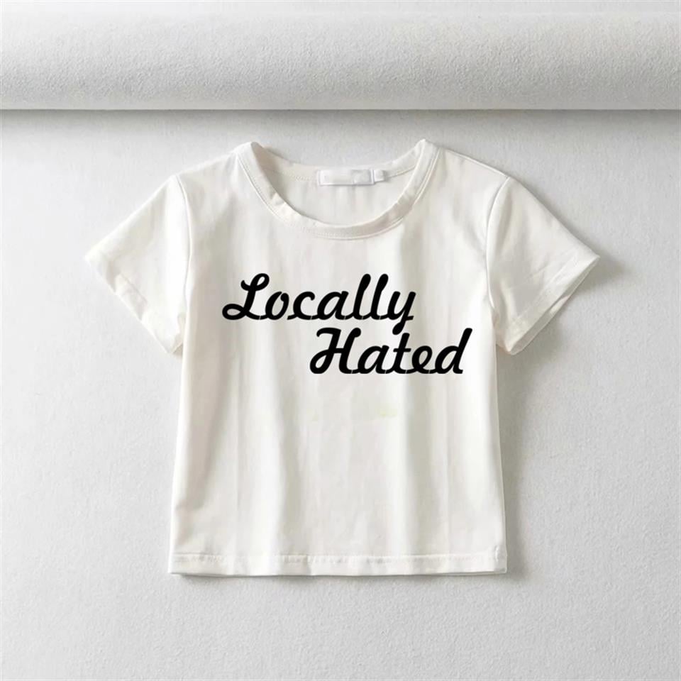 Locally Hated Baskılı Beyaz Crop