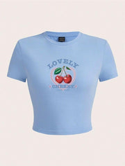 Lovelly Cherry Baskılı Crop Bluz