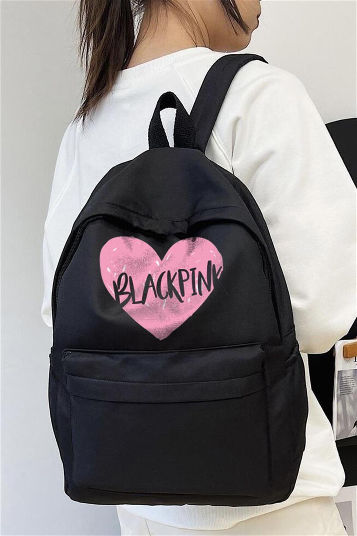 M F Blackpink Heart Baskılı Unisex Sırt Çantası