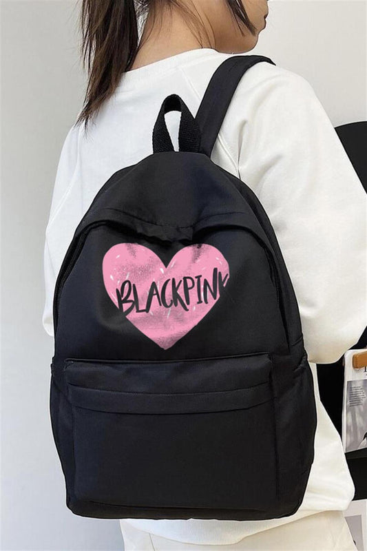 M F Blackpink Heart Baskılı Unisex Sırt Çantası