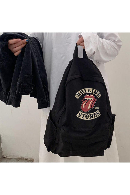 M F Rolling Stones Vintage Baskılı Unisex Sırt Çantası
