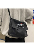 M  Friends Baskılı Vintage Unisex Gri Kot Postacı Çantası
