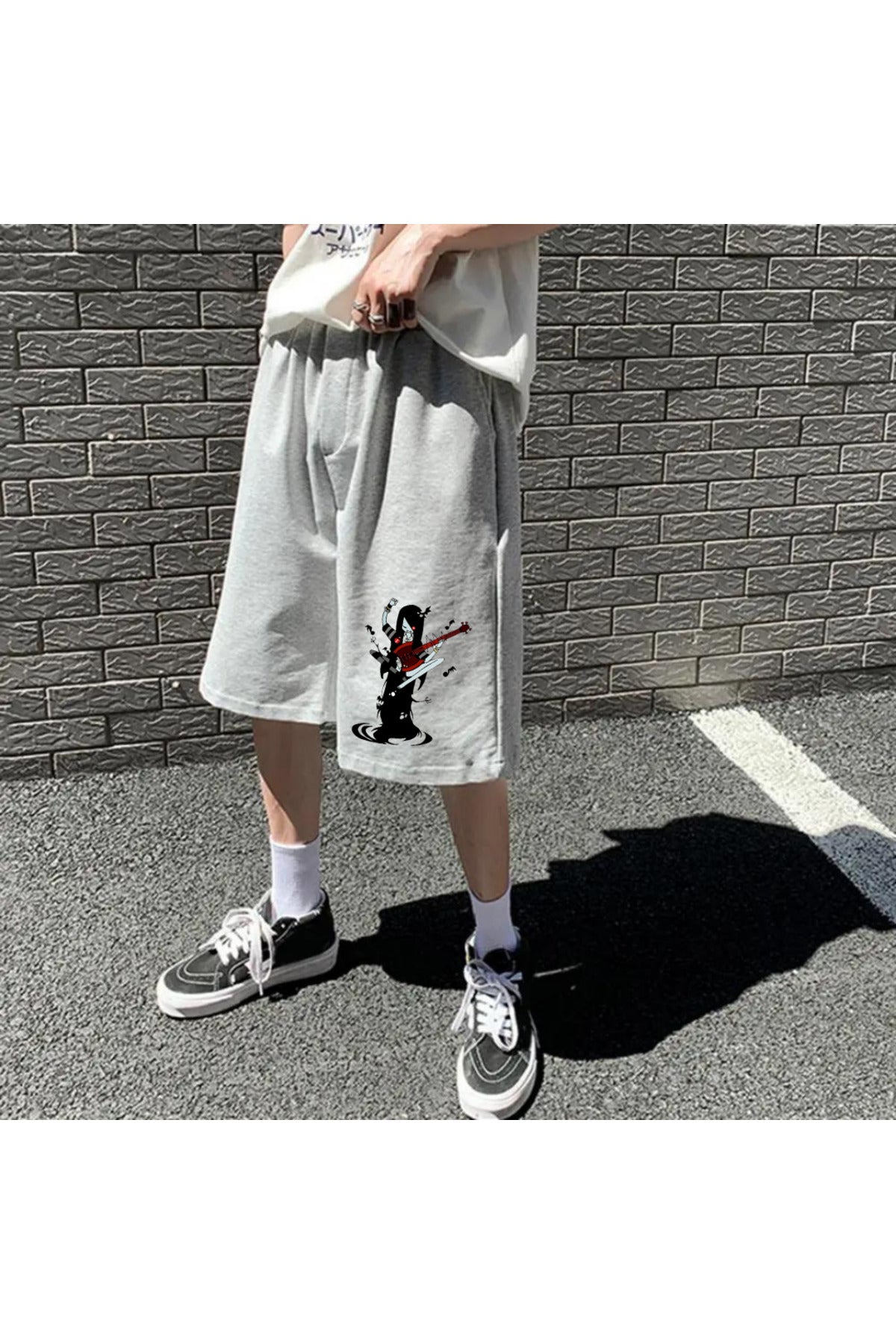 Marceline Baskılı Gri Unisex Penye Şort